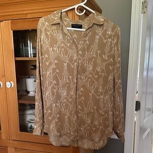 Banana Republic Tan Giraffe Print Button-Front Blouse